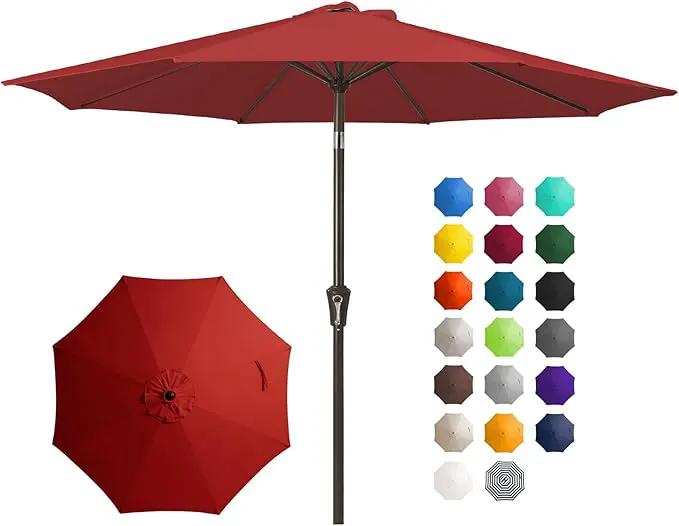 JEAREY 10FT Outdoor Patio Umbrella Outdoor Table Umbrella with Push Button Tilt and Crank, Market Umbrella 8 Sturdy Ribs UV Protection Waterproof for Pool, Garden (Light Red) by GreenHaven Gardens