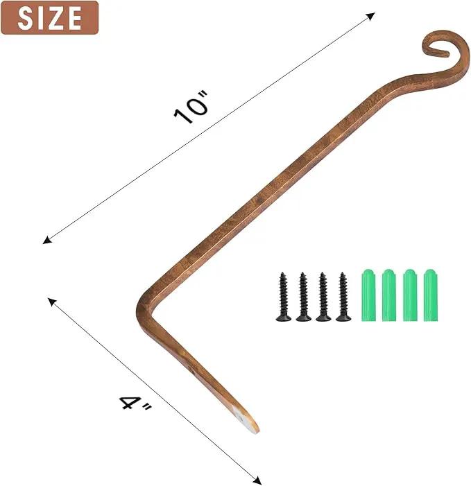 Jardim 2 Pack 10 Inch Premium Decorative Metal Iron Wall Hangers for Home Decor, Indoor Outdoor Plant Bracket Rustic Hanging Gardening Hooks for Planters, Bird Feeders, Lanterns, Wind Chimes (Coffee) by GreenHaven Gardens