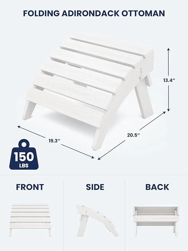 KINGYES Folding Adirondack Ottomans Set of 2 for Adirondack Chair, White by GreenHaven Gardens