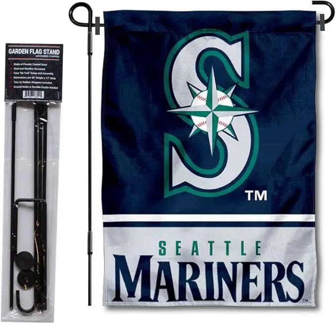WinCraft Seattle Baseball Garden Flag with Stand Holder by GreenHaven Gardens