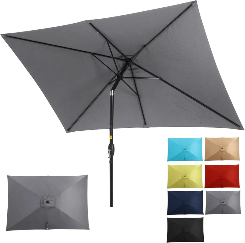 SUNVIVI OUTDOOR Patio Umbrella, 6.5' x 10' Rectangular Patio Umbrella, Metal Pole Square Outdoor Umbrella with Crank and Push Button Tilt, 6 Steel Ribs, Polyester Canopy by GreenHaven Gardens