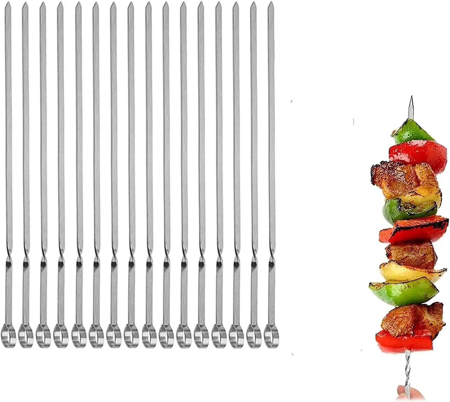 Metal Skewer for Grilling,Kabob Skewer,Flat BBQ Barbecue Skewer,Grilling Skewers Set,Reusable BBQ (15" skewers(16 pack)) by GreenHaven Gardens