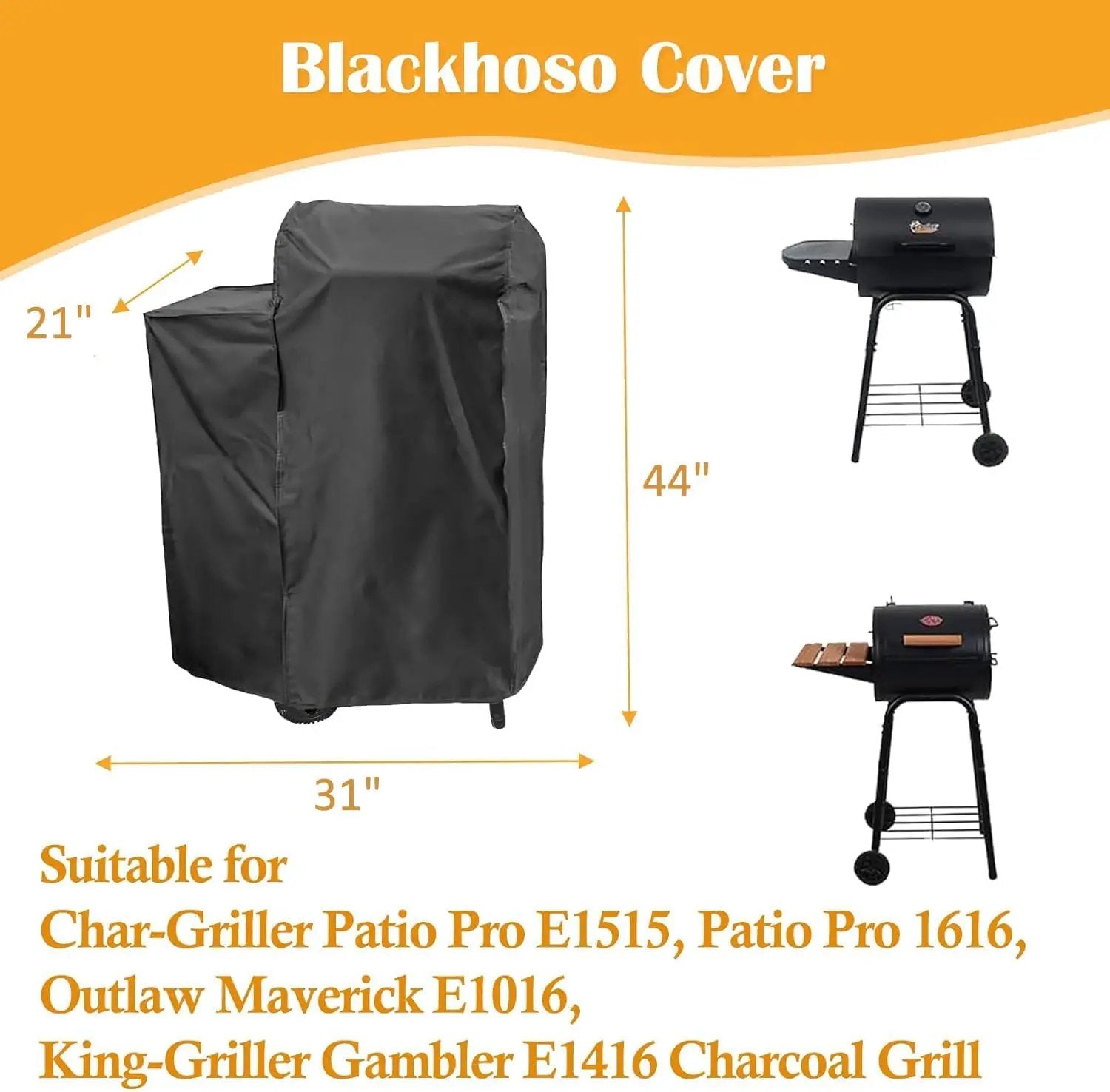Grill Cover for Char-Griller E1515 Patio Pro Charcoal Grill, Patio Pro 1616, Outlaw Maverick E1016, The King-Griller Gambler E1416 Charcoal Grill, Heavy Duty Waterproof UV Resistant, BBQ Accessories by GreenHaven Gardens