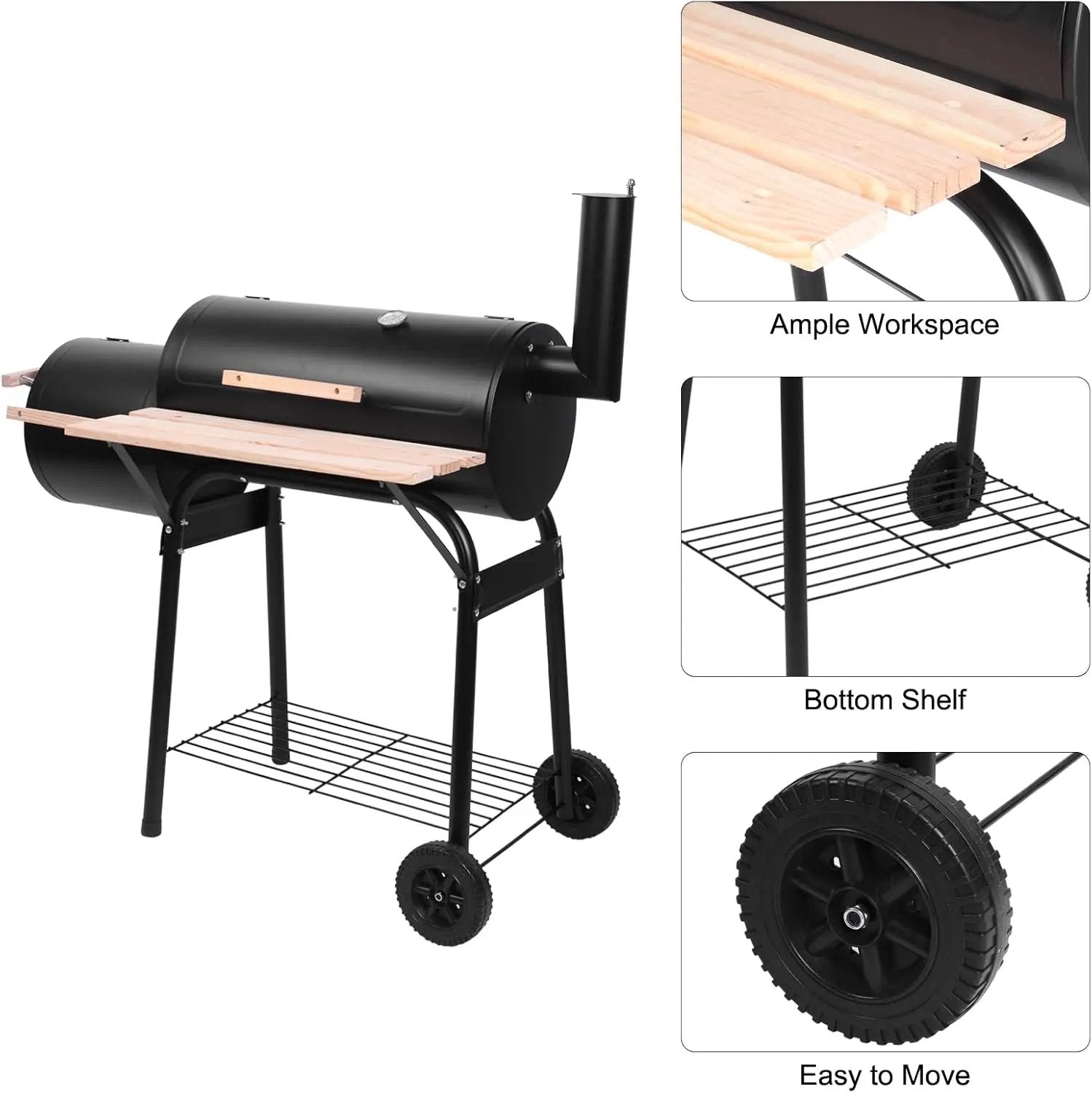 ROVSUN Charcoal Grill, Large Cooking Area of 433 Sq.In., Offset Smoker, Side Table, Great BBQ Grill for Indoor/Outdoor Picnic, Black by GreenHaven Gardens