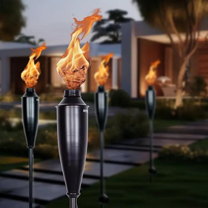 Deco Home Pack of 4 Metal Garden Torches - Citronella for Outdoor Ambiance - Decorative and Functional Citronella Torches for Patio, Lawn, and Backyard - Black by GreenHaven Gardens