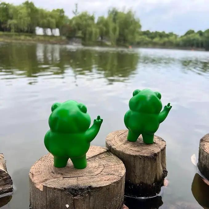 Jxueych Rebellious Frog Figurine, Frog Garden Statue, Tall 3.3 inch, Cute Mini Frog for Fairy Garden Decor, Happy Frog Figurines Outdoor Table Decortation (Frog) by GreenHaven Gardens