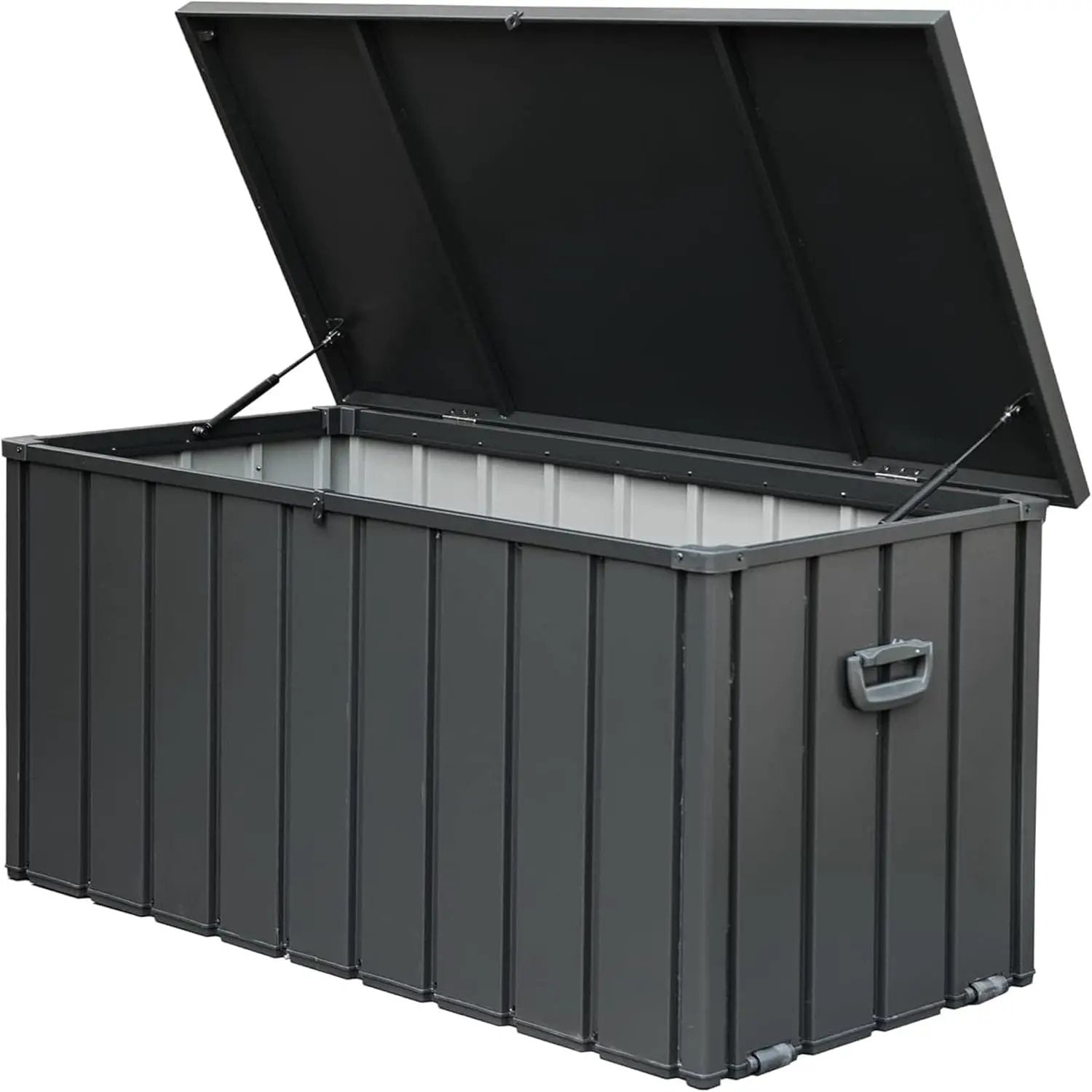 KUIKUI 150 Gallon Deck Box Waterproof, 150 Gallon Outdoor Storage Box, Metal Deck Box Waterproof for Pool Patio Cushions and Sports Pools Equipment, Dark Gray by GreenHaven Gardens