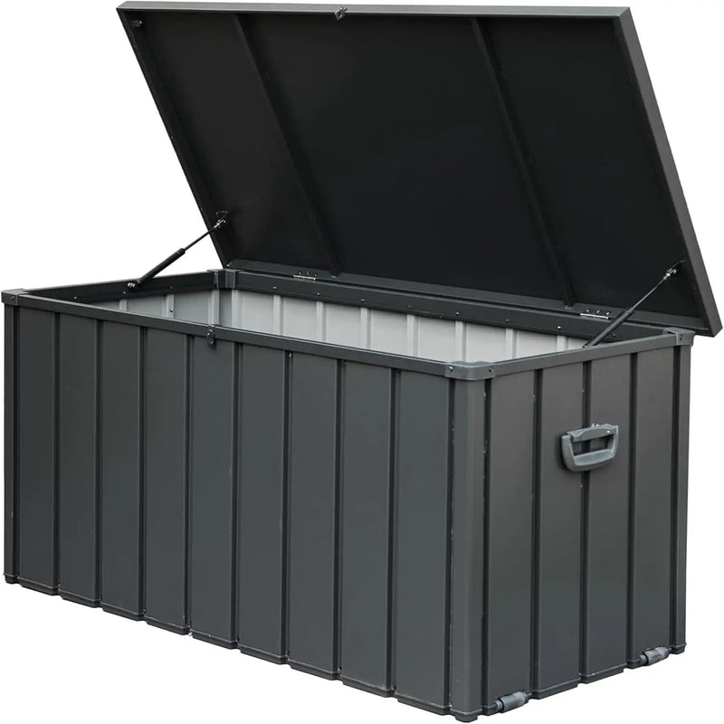 KUIKUI 200 Gallon Deck Box Waterproof, 200 Gallon Outdoor Storage Box, Metal Deck Box Waterproof for Pool Patio Cushions and Sports Pools Equipment, Dark Gray by GreenHaven Gardens