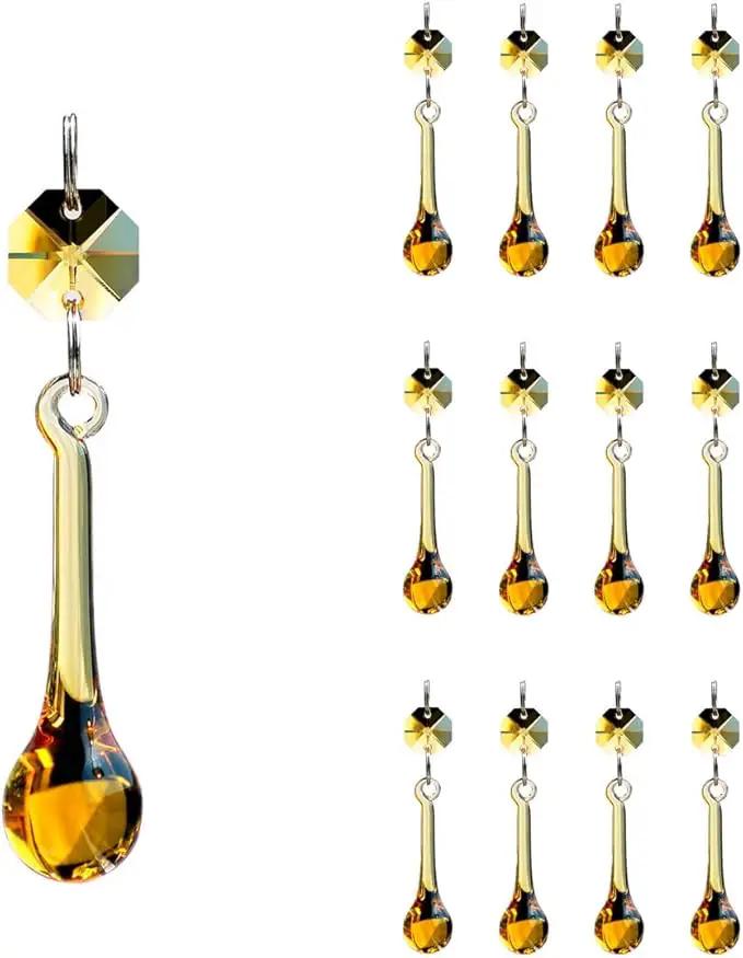 12pcs Raindrop Crystal Chandelier Prisms Parts, 53mm Hanging Crystals Beads for Chandeliers, Home Decoration (Topaz) by GreenHaven Gardens