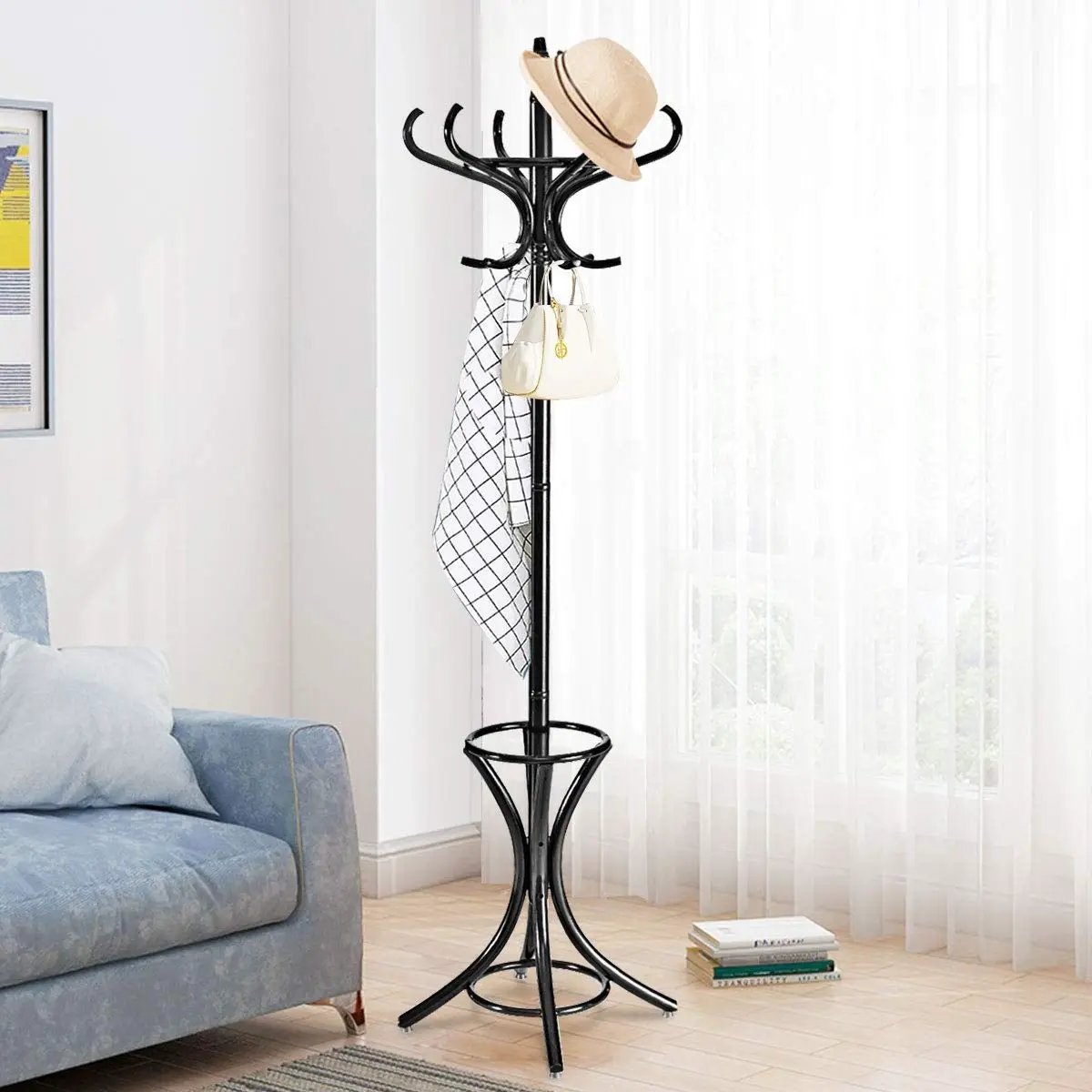 Wood Standing Hat Coat Rack with Umbrella Stand by DirectDeals