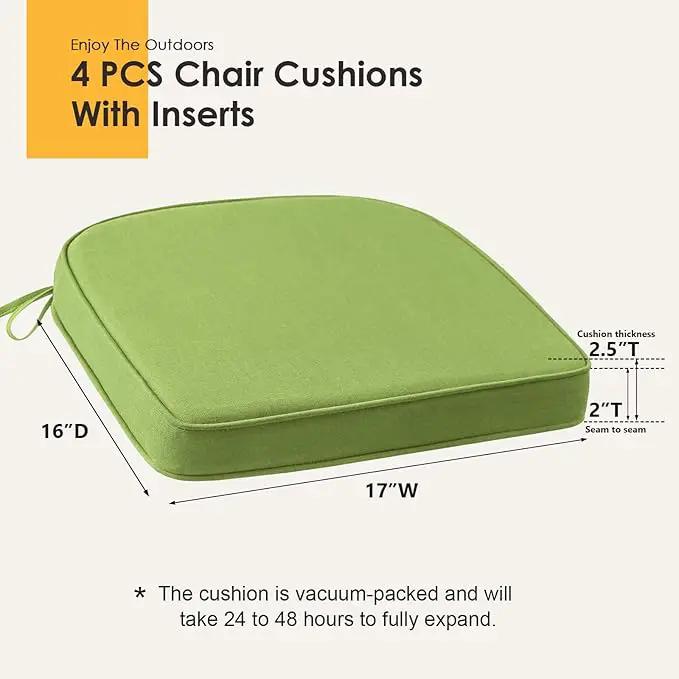 Outdoor Sunbrella Round Corner Seat Cushion, 17"x16"x2", Set of 4, Non Slip Seat Cushion Pads with Removable Cover for Patio Furniture, Garden Yard Lawn, Canvas Ginkgo by GreenHaven Gardens
