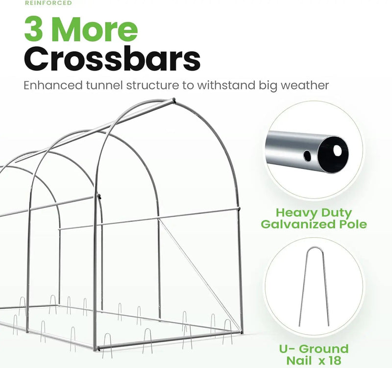 KING BIRD Premium 10x6.6x6.6FT Greenhouse for Outdoors, Large Walk-in Heavy Duty Galvanized Steel Frame, Mesh Door Screen Window Upgraded Zipper Tunnel Hoop for Garden Plant Winter, Green by GreenHaven Gardens