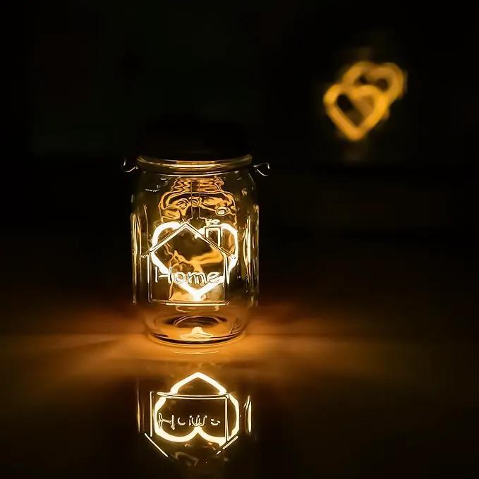Hanging Solar Mason Jar Lights, 4 Pack Warm Heart Shape Led Lights, Solar Powered Lanterns Outdoor Waterproof, Hangers and Jars Included, Gift for Lover, Home Party Wedding Garden Patio Decor (4) by GreenHaven Gardens