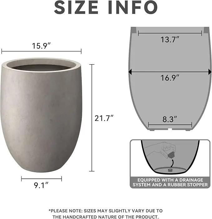 Kante 21.7" H Weathered Concrete Tall Planter, Large Outdoor Indoor Decorative Pot with Drainage Hole and Rubber Plug, Modern Round Style for Home and Garden by GreenHaven Gardens