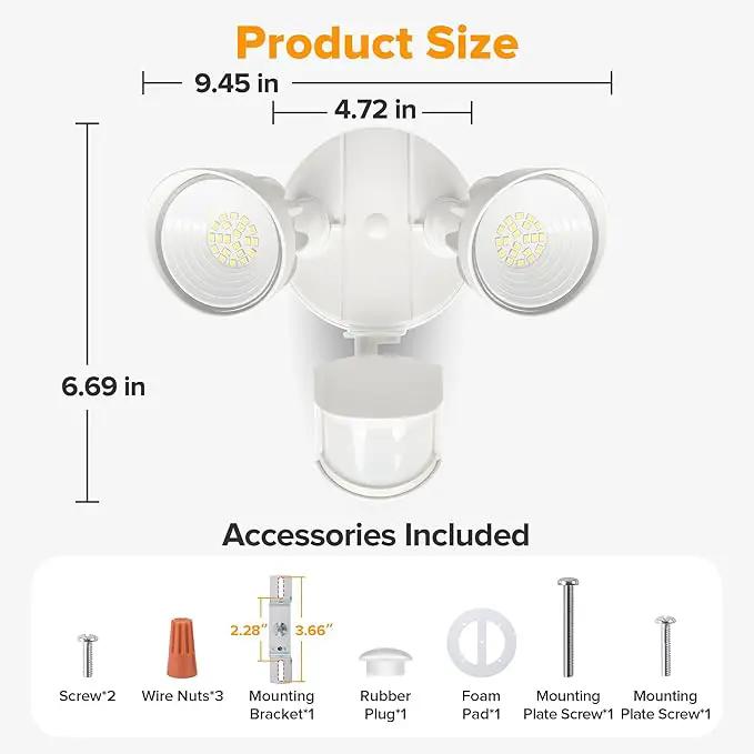 UME LED Security Light Motion Sensor Outdoor Lights, 27W 3000LM, 5000K, IP65 Waterproof, Dusk to Dawn, 2 Head Motion Detector Flood Light for Outside, Garage, Yard (White) by GreenHaven Gardens