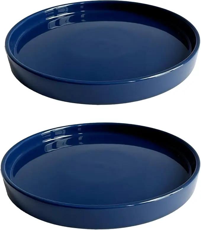 2 Pack Ceramic Plant Saucer Pot Tray 6 Inch, Planter Saucers 4 5 6 7 8 9 10 11 12 13 Inch for Indoors Outdoor, Durable Sturdy Flower Drainage drip Water Tray for Glazed Pots Base (6.4 Inch-Blue) by GreenHaven Gardens