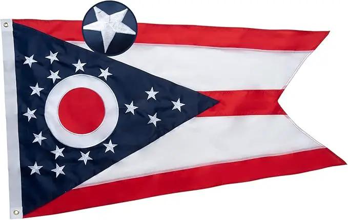 TOPFLAGS Ohio Flag 3X5 Outdoor OH Flag Double Sided Embroidered Longest Lasting Heavy Duty Polyester Stronger Brass Grommets 2 Stitched Hemming Perfect for Outside by GreenHaven Gardens
