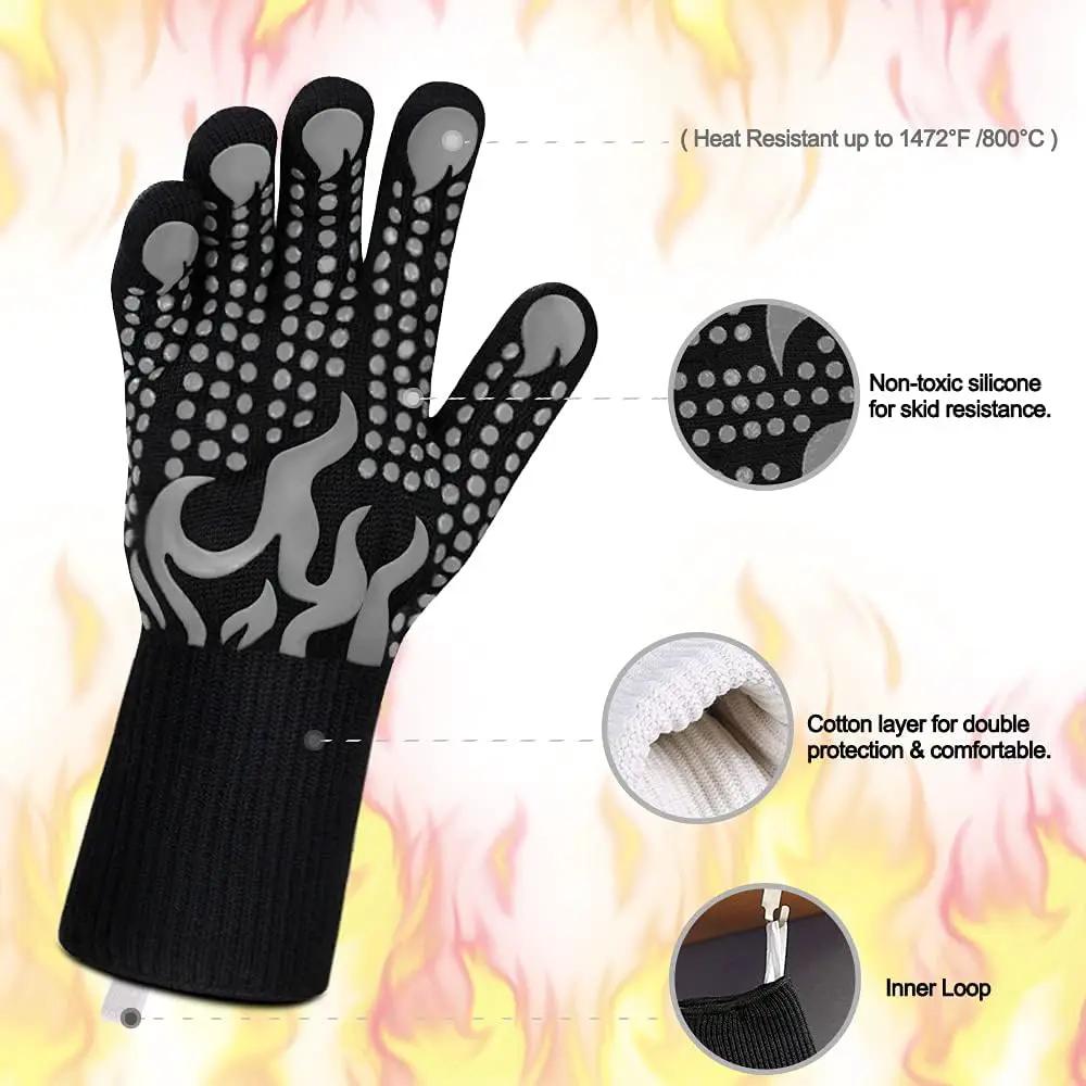 Comsmart BBQ Gloves, 1472 Degree F Heat Resistant Grilling Gloves Silicone Non-Slip Oven Gloves Long Kitchen Gloves for Barbecue, Cooking, Baking, Cutting(Gray) by GreenHaven Gardens