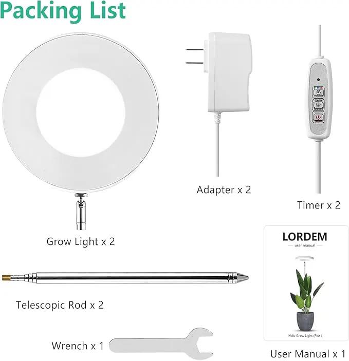 LORDEM Full Spectrum LED Grow Lights, Brightness Adjustable Plant Lamps with Auto On/Off Timer, Height Adjustable Growing Lights for Indoor Plants, Pack of 2 by GreenHaven Gardens