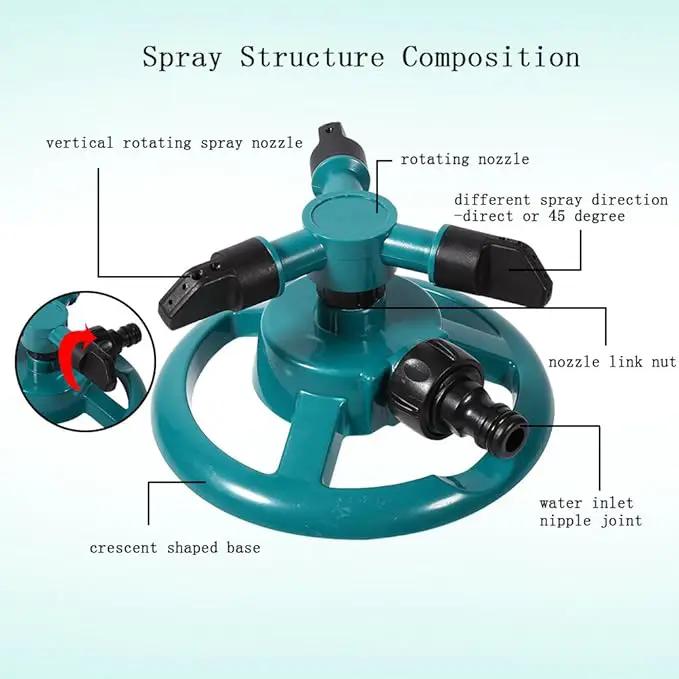 ViaGasaFamido Garden Sprinkler Automatic 360° Circle Rotating Watering Sprinkler Irrigation System Lawn Sprinkler with 3 Nozzle Pipe Hose for Yard Large Area by GreenHaven Gardens