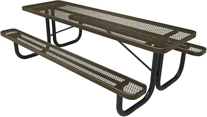 Heavy-Duty Portable Outdoor Picnic Table, Thermoplastic Coated Expanded Metal Commercial-Grade Patio Dining Furniture Made in America (8ft Rectangular, Textured Gold Vein) by GreenHaven Gardens