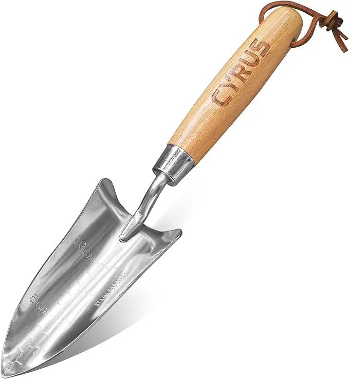 CYRUS 12.4”Garden Shovel,Heavy Duty Small Stainless Steel Garden Trowel with Ash Wood Handle,Suitable for Planting,Measuring,Weeding Multi-Purpose Garden Spade by GreenHaven Gardens