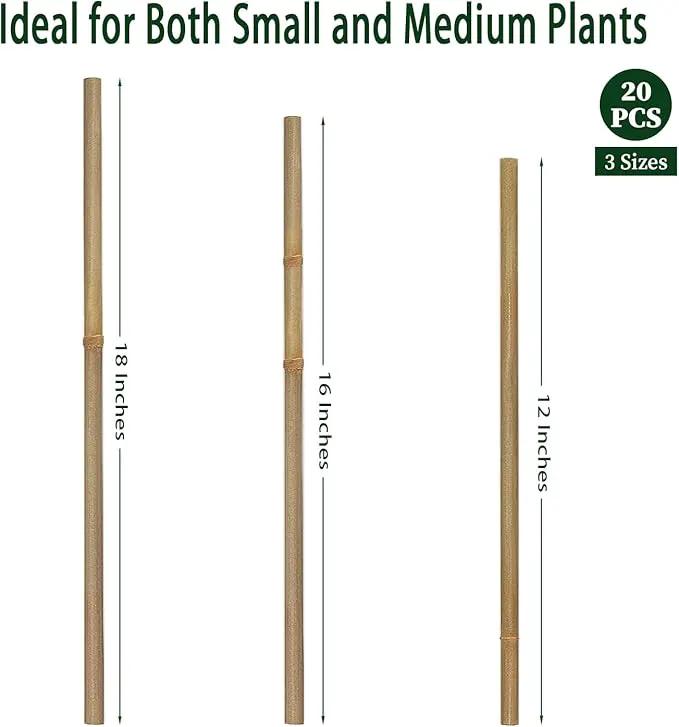 Plant Stakes,16 Inches Natural Garden Bamboo Sticks,BOVITRO 20Pcs Plant Support Stakes for Tomatoes,Beans,Vegetable and Potted Plants by GreenHaven Gardens