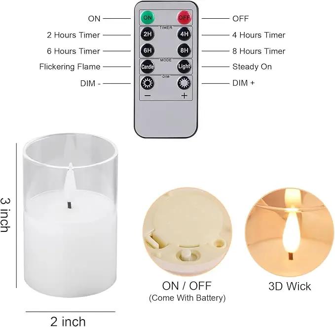 6Pack Glass Flickering Flameless Candles with Remote, 2"X3" Real Wax Votive Candles Battery Operated, Small Electric LED Candles for Wedding Home Decor, w/4 Timers+2 Lighting Modes [Clear] by GreenHaven Gardens