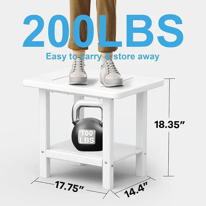 Outdoor Side Table - 2-Tier Storage All Weather Outdoor End Table for Patio - HDPE Morden Easy Maintenance Adirondack Side Table for Pool Porch Balcony Garden Lawn Backyard Outside Indoor by GreenHaven Gardens