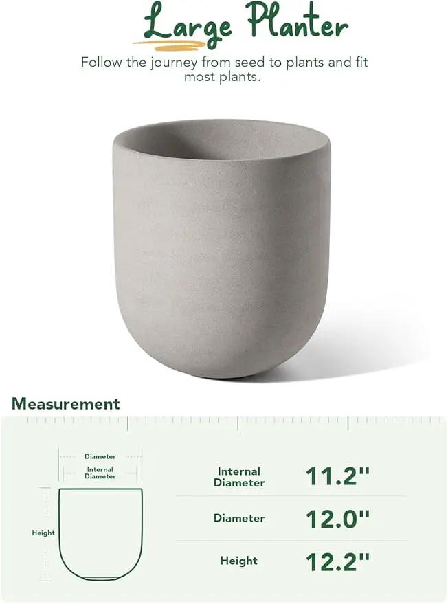 LE TAUCI 12 Inch Pots for Plants, Ceramic Large Planters for Indoor Plants, Indoor Plant Pots for Home Garden Patio Office, Planter Pots with Drainage Hole and Rubber Plug, Neutral Gray by GreenHaven Gardens