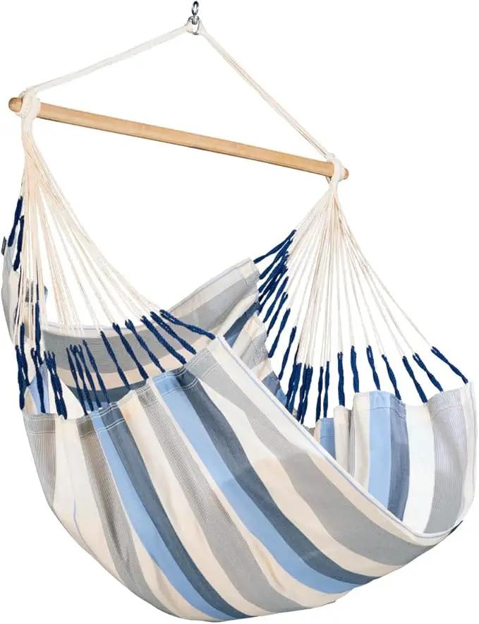 LA SIESTA® - Large Comfort Domingo Hammock Swing Chair - Weather & Tear Resistant Hanging Hammock Chair - Indoor Outdoor Hammock Chair Swing - Patio Porch Bedroom Hanging Chair - Max 285 Lbs, Sea Salt by GreenHaven Gardens