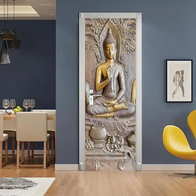 3D Door Stickers Murals - Buddha Statue - Peel and Stick - Waterproof & Washable - Matt Finish - Oriental Style - PVC Material - Door & Wall - 37.4" x 84.6" by GreenHaven Gardens