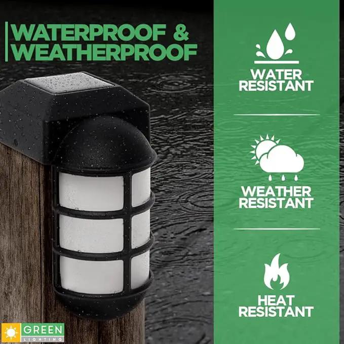 GreenLighting Marina Solar Post Cap Lights Fits 4x4 Nominal Wood Outdoor Solar Powered Post Cap Light, Fence Post, Landscaping, Deck, Garden- Bright LED, Waterproof Nautical Lighting Black 4 Pack by GreenHaven Gardens