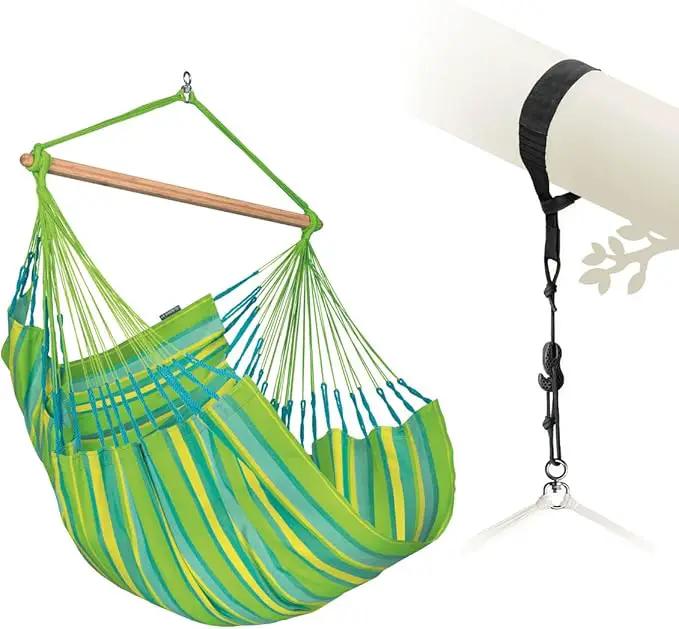 LA SIESTA® - Large Comfort Domingo Hammock Swing Chair - Weather & Tear Resistant Hanging Hammock Chair - Indoor Outdoor Hammock Chair Swing - Patio Porch Bedroom Hanging Chair - Max 285 Lbs, Lime by GreenHaven Gardens