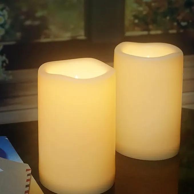 CANDLE CHOICE Waterproof Outdoor Flameless Candles with Remote Timer Large Realistic Flickering Battery Operated Electric LED Pillars Garden Patio Christmas Wedding Decorations 4”x6” 2 Pack by GreenHaven Gardens