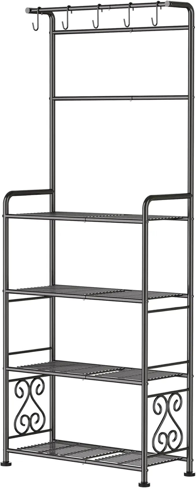 Plant Stand Indoor Outdoor Heavy Duty Metal - 68.4" Tall 4-Tier Shelf for Multiple Plants, Flowers, Rustproof Black Storage Rack for Patio, Balcony, Living Room, Garden, Includes Hooks&Adjustable Feet by GreenHaven Gardens