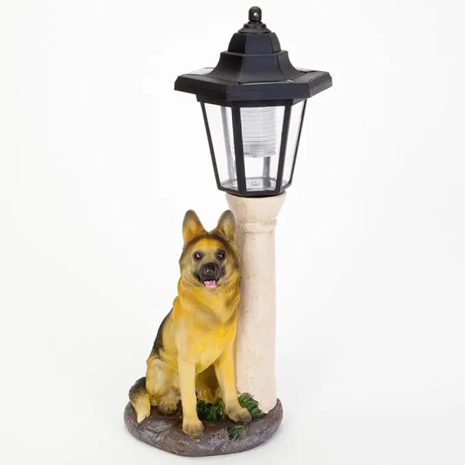 Bits and Pieces-Solar Shepherd Lantern-Solar Powered Garden Lantern - Resin Dog Sculpture with LED Light by GreenHaven Gardens