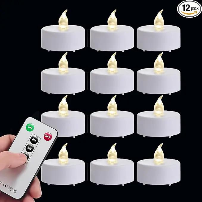 Tea Light Candles with Remote Control,12pack Flickering Flameless LED Candle,Long Lasting 400+Hours,Battery Operated with Timer for Home Decoration Seasonal &Festival Celebration WarmWhite by GreenHaven Gardens