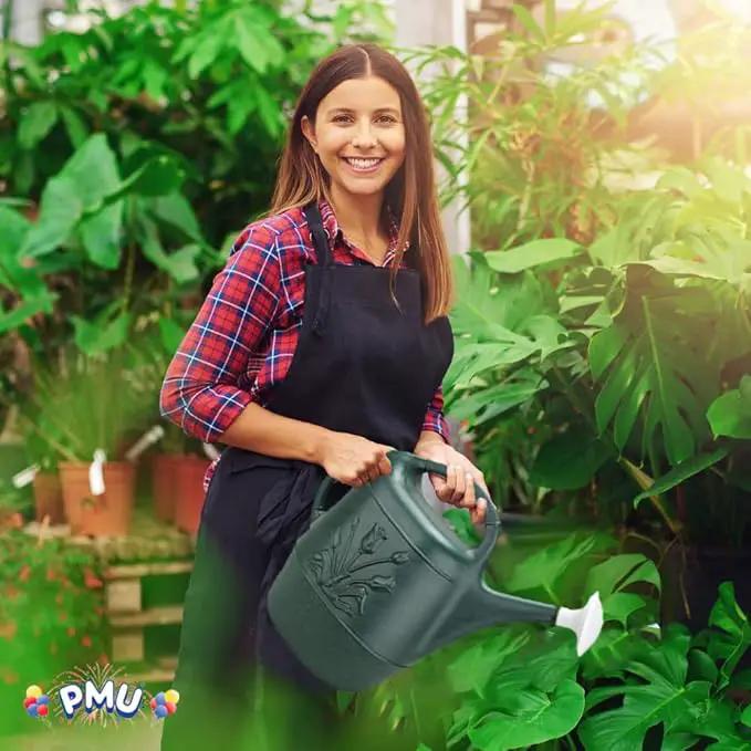 PMU 2 Gallon Watering Can - Garden Watering Can for Indoor & Outdoor Plants - Plastic Water Can with Detachable Sprinkler Head - Large Water Pot, Made in USA - Hunter Green Pkg/6 by GreenHaven Gardens