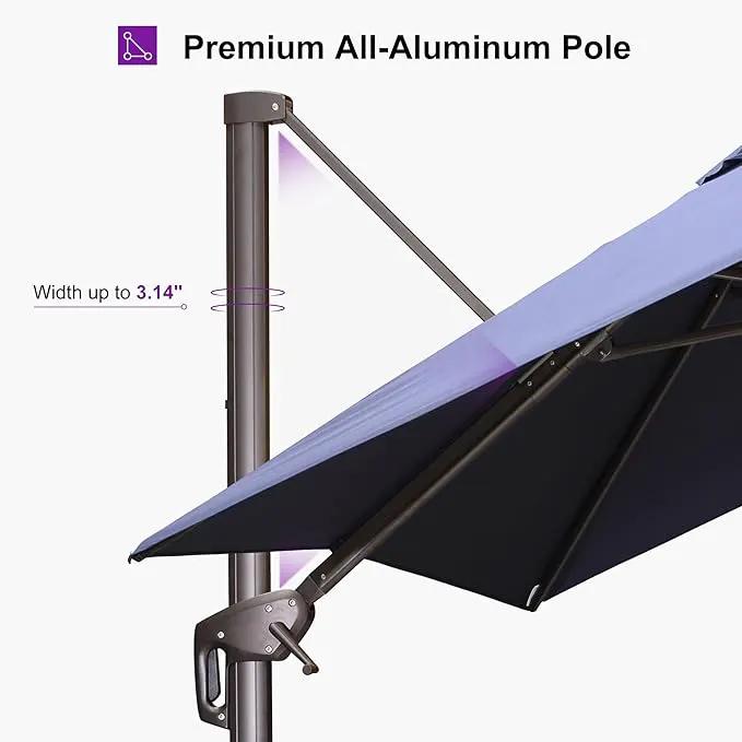 PURPLE LEAF 10 Feet Patio Cantilever Umbrella Square Outdoor Umbrella with 360° Rotation and Aluminum Offset Hanging for Garden Backyard Pool, Navy Blue by GreenHaven Gardens