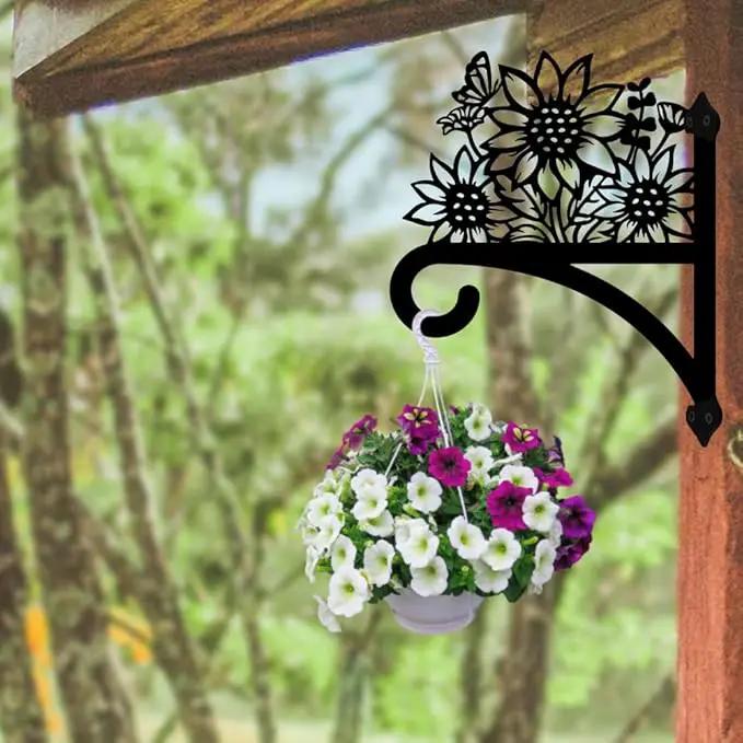 Peacoblue Iron Plant Hangers Hooks for Outdoor Indoor Hanging Plants Flower Fern Pots Lantern Bird Feeder Wind Chimes, 12"x15" Weather Resistant Metal Wall Holder for Porch Garden Farmhouse(Sunflower) by GreenHaven Gardens