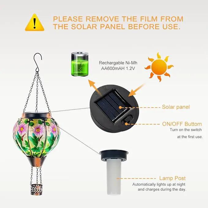 DREAMSOUL 2PCS Hummingbird Hot Air Balloon Solar Lantern, Hanging Glass Solar Lanterns Outdoor Waterproof for Garden Tree by GreenHaven Gardens