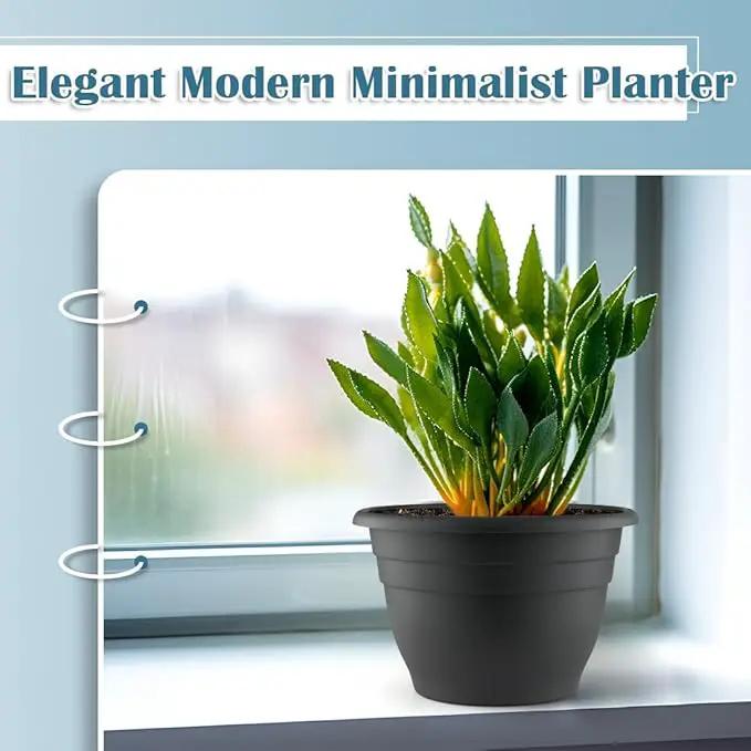 11 Inch Plant Pots, 3 Pack Planters for Indoor Ourdoor Plants, Round Plastic Flower Pots, Large Planters with Drainage Hole and Plug, Gray by GreenHaven Gardens