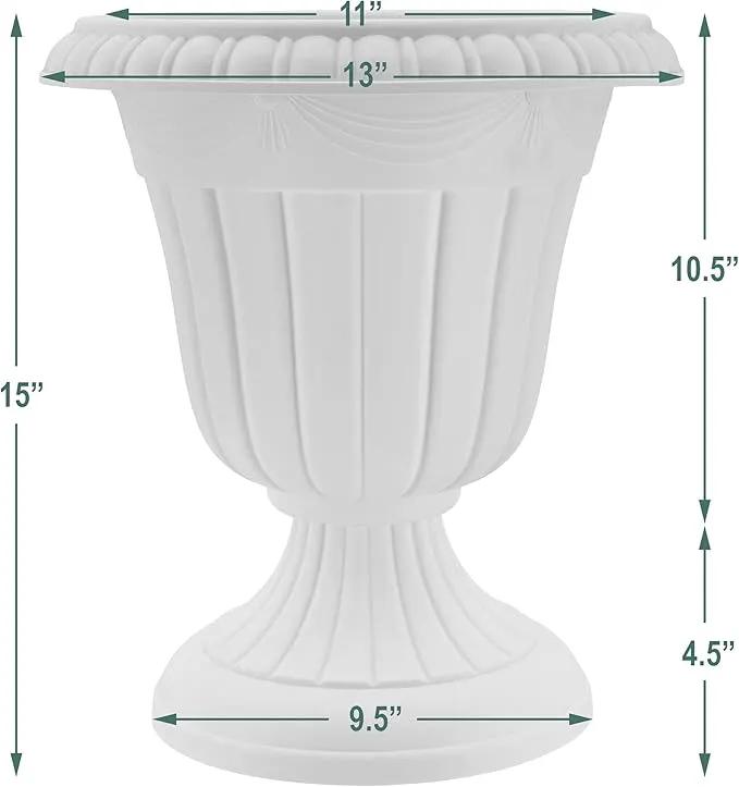 PL10WW Classic Traditional Plastic Urn Planter, 15" x 13", Whitewash by GreenHaven Gardens