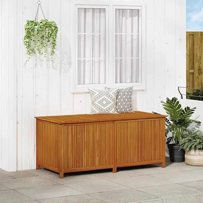 vidaXL Outdoor Storage Box, [Load Capacity Gallon] Deck Box with Gas-Lift Lid, Storage Chest with Water-Resistant Zippered Bag Inside, 68.9''x31.5''x29.5'', Solid Acacia Wood by GreenHaven Gardens