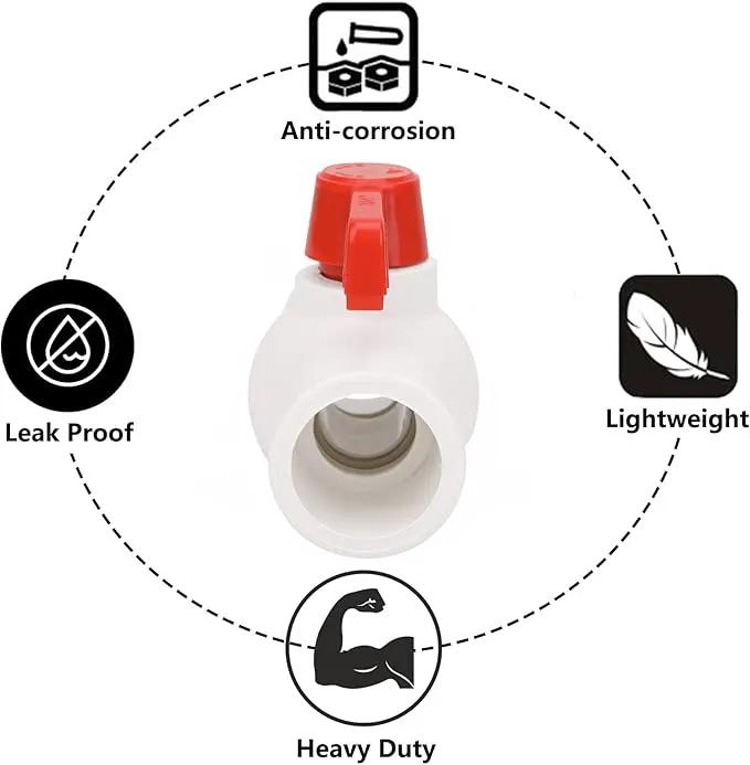 6Pcs 3/4" PVC Ball Valve Water Pipe Shut-off Valve Socket with Red T-Handle for Cold Water Supply lines, Irrigation Pipe fitting System(Socket x Socket), Schedule 40 by GreenHaven Gardens