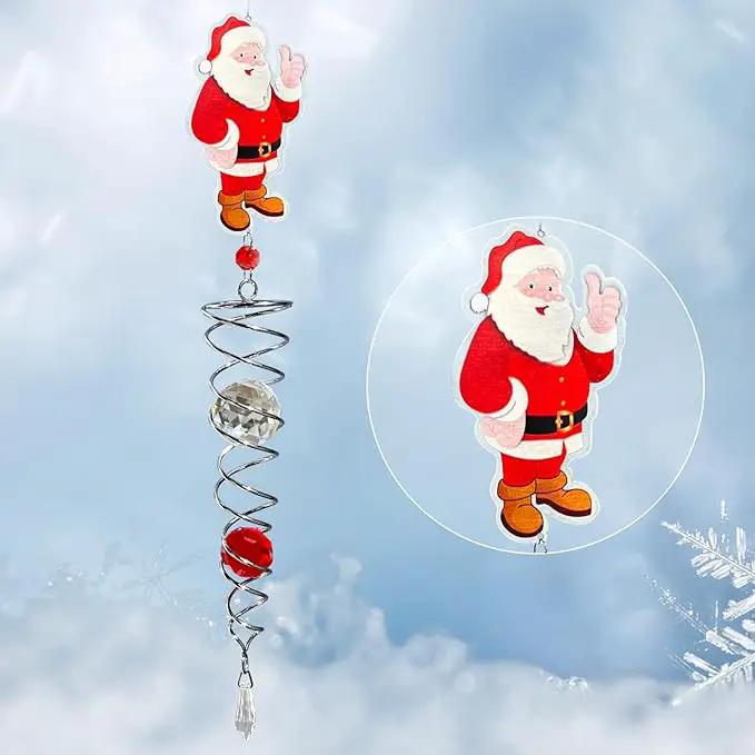 FONMY Santa Claus Gazing Ball Spiral Decorative Wind Spinner Sun Catcher Rainbow Maker Silver Spiral W/ K9 Crystal Ball Christmas Tree Hanging Ornament Indoor Outdoor Garden Decor. 22 in by GreenHaven Gardens