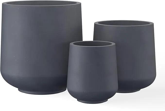 Kante 15.3"+11.6"+8.2" Dia Round Concrete Planter, Large Outdoor Indoor Planter Pots Containers with Drainage Holes and Rubber Plug for Home Garden Patio, Charcoal by GreenHaven Gardens