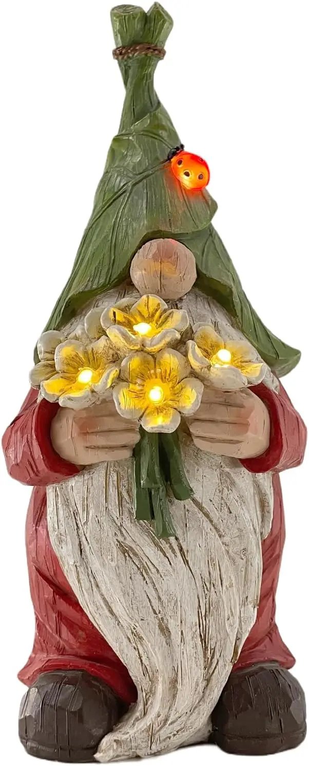 Garden Gnome Statue Outdoor Decor, Solar Garden Gnome Figurine Light, Resin Statues Sculpture for Patio Yard Lawn Outdoor Decorations by GreenHaven Gardens
