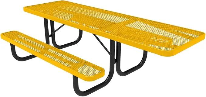 Coated Outdoor Furniture Heavy-Duty Portable ADA-Compliant Outdoor Picnic Table, Expanded Metal Patio Dining Furniture Made in America (8ft Rectangular, One-Side Handicap, Yellow) by GreenHaven Gardens